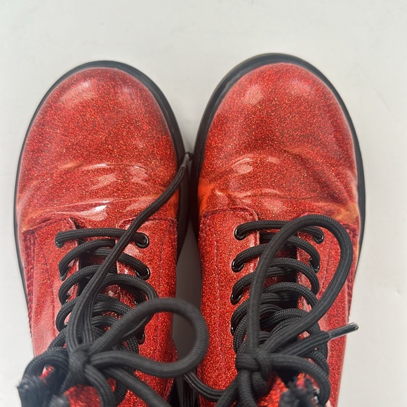 Dr. Martens Red sparkly glitter metallic combat boots Size US3 youth - Picture 6 of 10